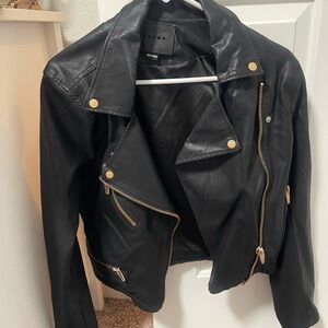 Blank NYC Black Leather Jacket with Gold Accents